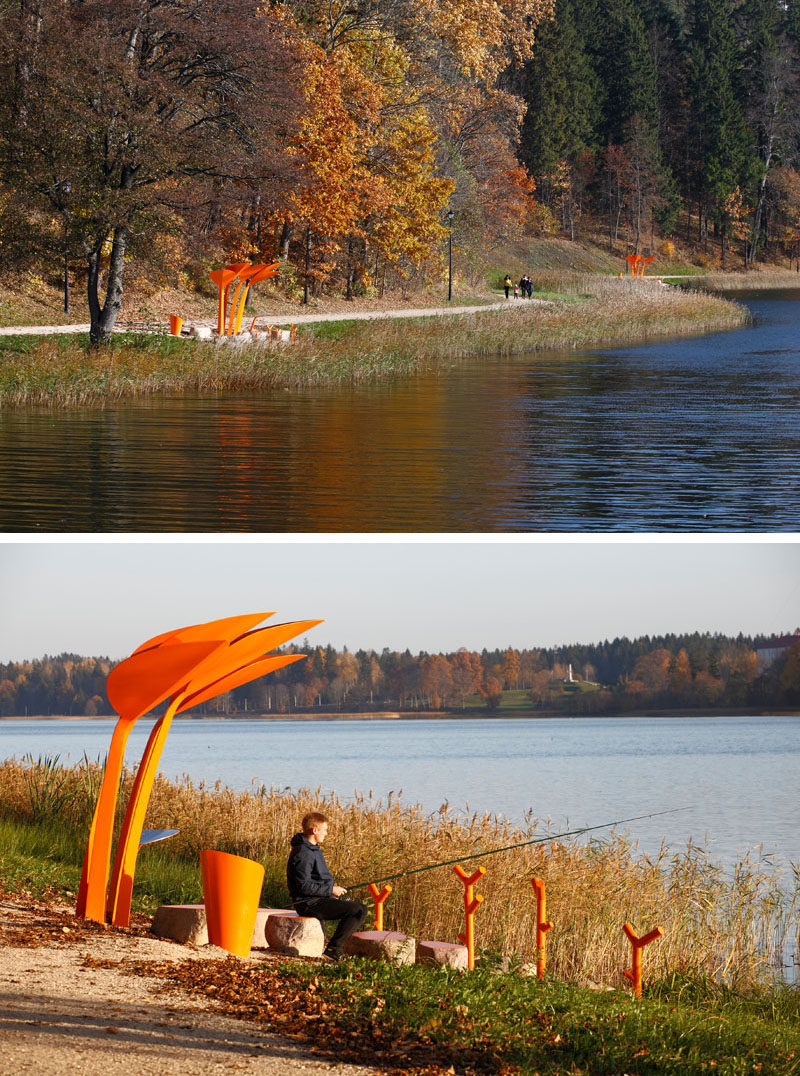 Latvian-based Design Studio H2E has recently completed their public furniture installation named 'Anglers Seats', a place for anglers to fish and for lake visitors to rest. #PublicFurniture #Design