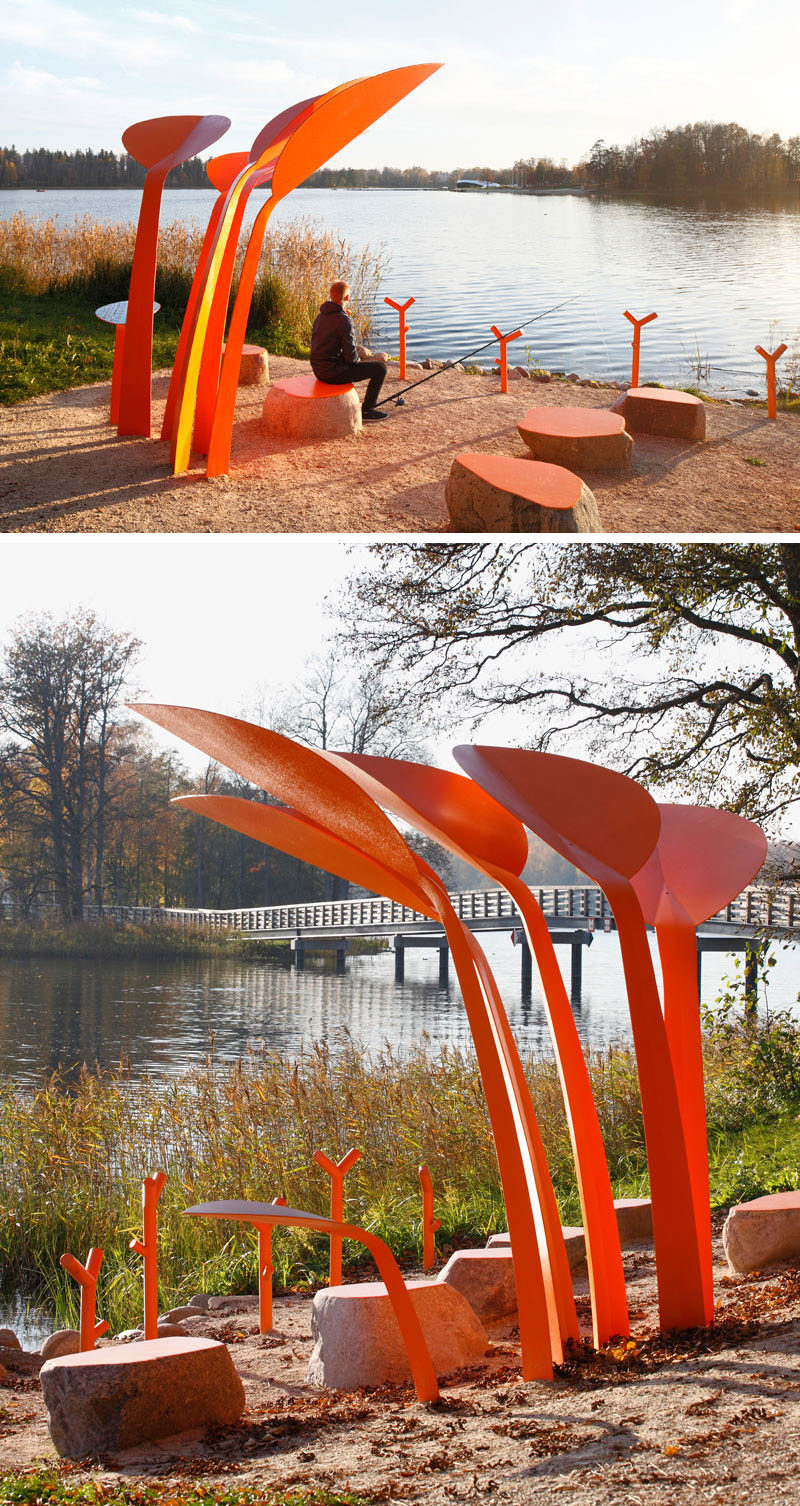 Latvian-based Design Studio H2E has recently completed their public furniture installation named 'Anglers Seats', a place for anglers to fish and for lake visitors to rest. #PublicFurniture #Design