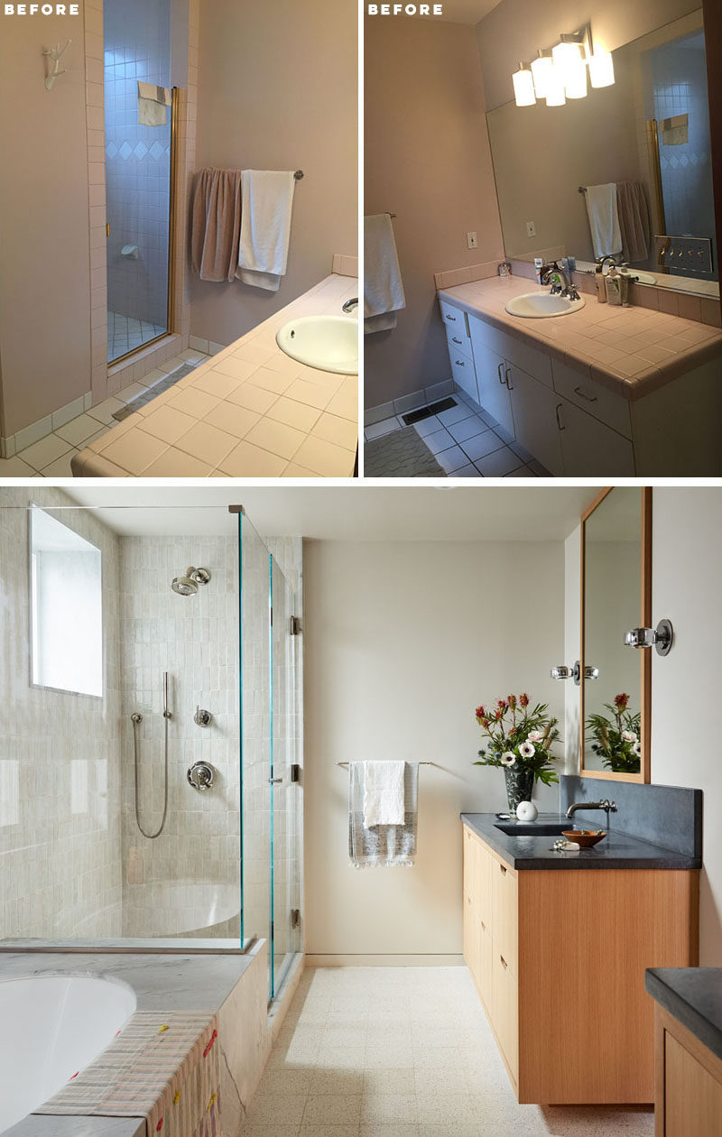 BEFORE + AFTER - BATHROOM - The original bathroom had limited natural light, was very closed in, and was out of date with current trends. #BathroomRemodel #BathroomRenovation #BathroomDesign