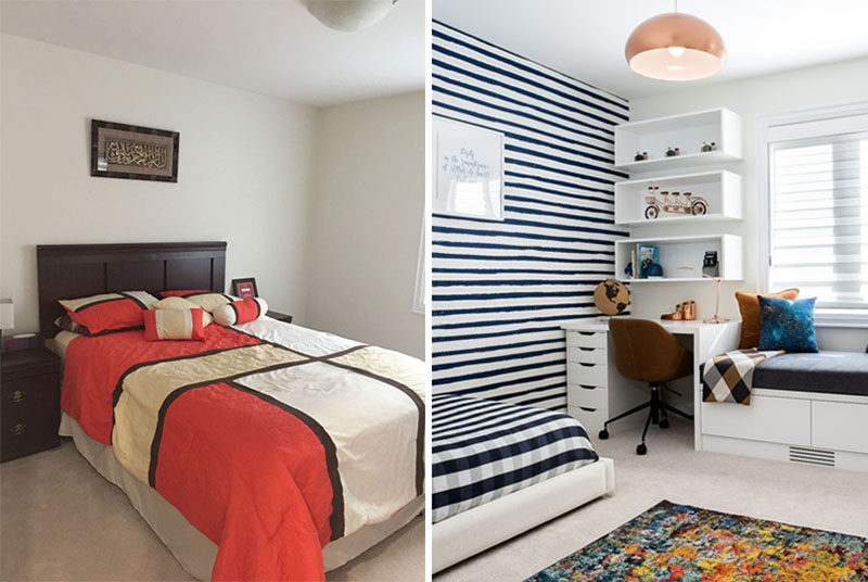 BEFORE & AFTER - RZ Interiors have designed a pair of contemporary children’s bedrooms in a light-filled home in Toronto, Canada. #KidsBedroom #ChildrensBedroom #InteriorDesign