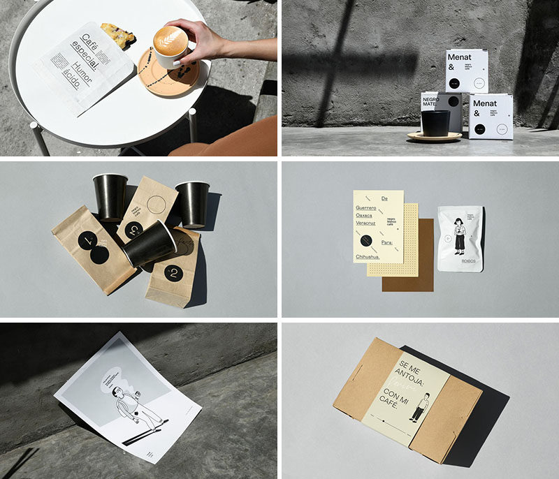 Minimalist packaging for a modern coffee shop keep the focus on the coffee and the food offerings. #Packaging #GraphicDesign