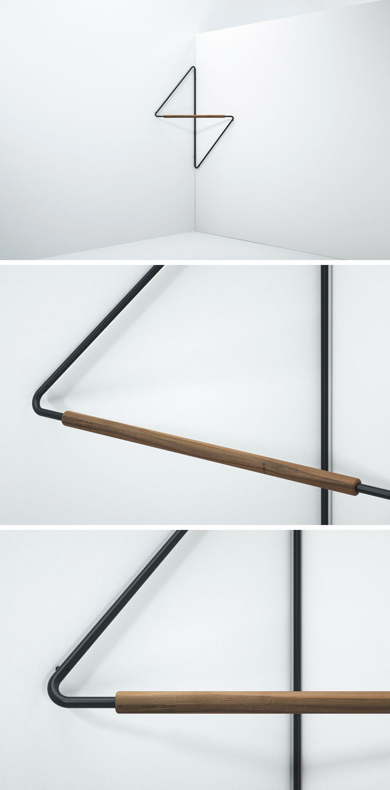 Ugao is a minimalist clothes rack that's been designed to save space and neatly fit into the corner of a room. #ClothesRack #ClothesHanger #Design