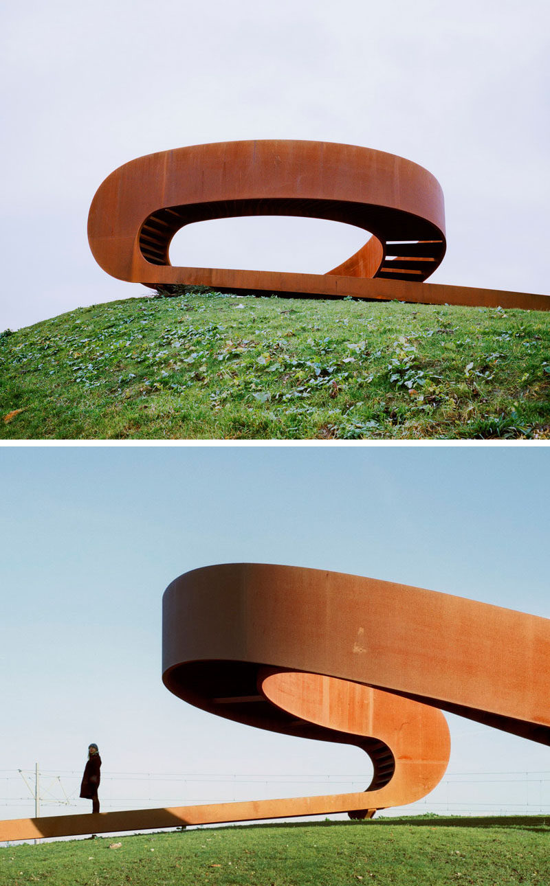 NEXT architects have designed a large weathered steel public sculpture that's based on the principal of the Moebius ring. #Sculpture #Design #PublicArt