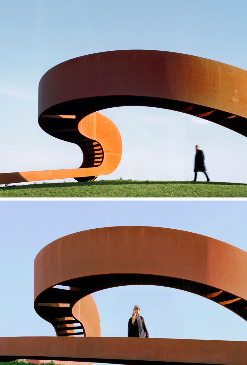 NEXT architects have designed a large weathered steel public sculpture that's based on the principal of the Moebius ring. #Sculpture #Design #PublicArt