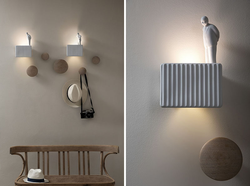 Italian lighting company KARMAN, has released Umarell, a fun wall lamp that was inspired by a familiar sight in Bologna, a man watching work being done on a building site. #WallLamp #Lighting #Design