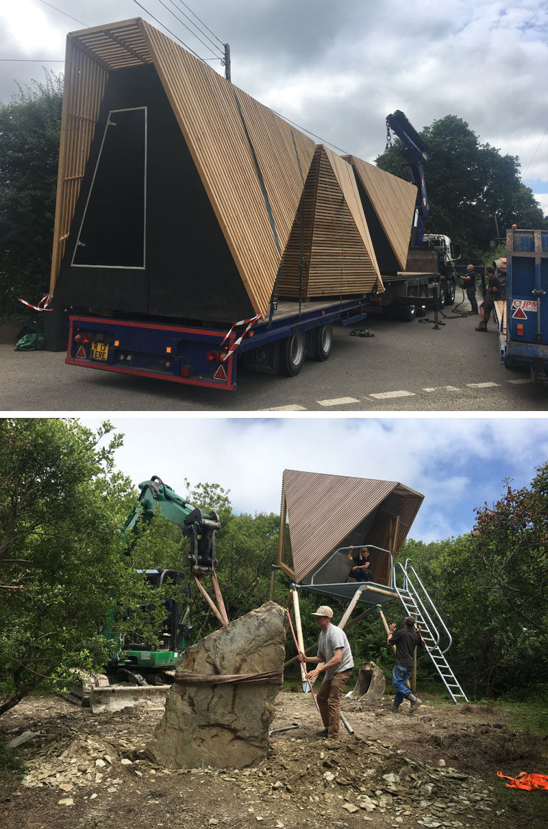 New British Design has created four unique wilderness cabins - or ‘Kudhva’ - that are located in a disused slate quarry on Britain’s North Cornwall coast. #Building #Architecture #Cabins