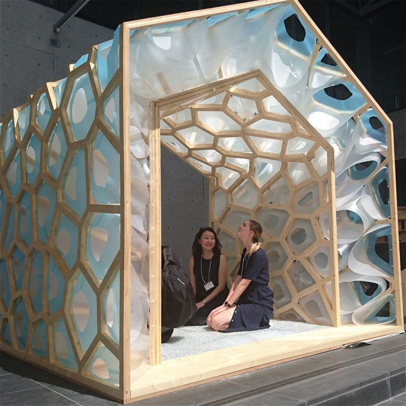 This artistic Japanese Tearoom is made of a hybrid of spruce CLT panels and plastic materials processed using digital fabrication technology. #Pavilion #Design #Architecture