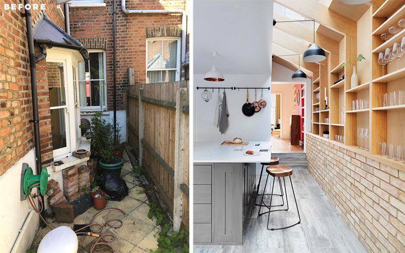 The side extension of this Victorian terrace house was formed by resting structural timber fins, externally clad in zinc, onto the brick party wall. #SideExtension #Architecture #Renovation