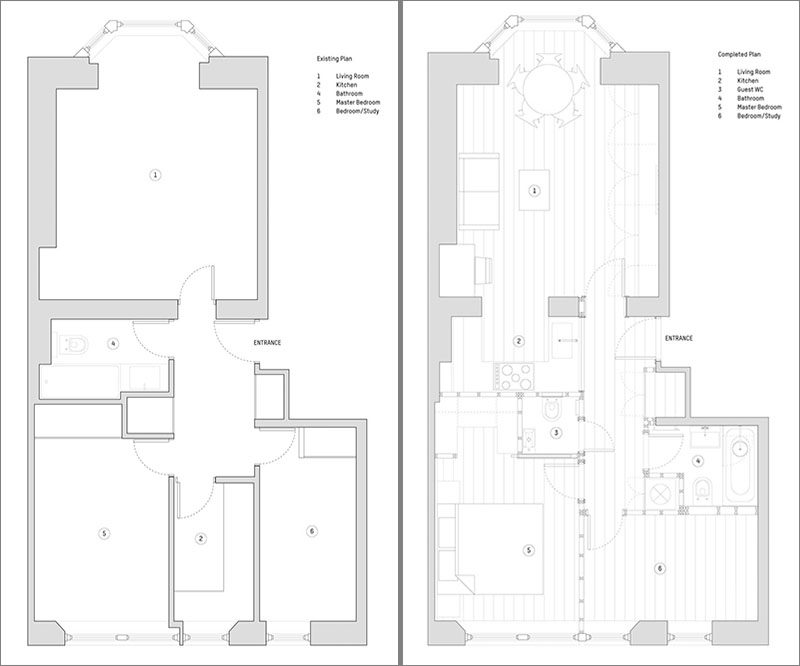 BEFORE & AFTER - Amos Goldreich Architecture has designed the modern renovation of a 2 bedroom flat in Primrose Hill, London, for their clients who wanted to maximize the space as much as possible and make their flat feel larger. #Renovation #ApartmentDesign #InteriorDesign