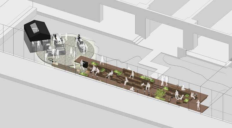 FLOOR PLAN - Nota Architects have recently completed Seesaw Coffee, a new coffee shop in Beijing, China, that's located within a bookstore. #CoffeeShop #Cafe