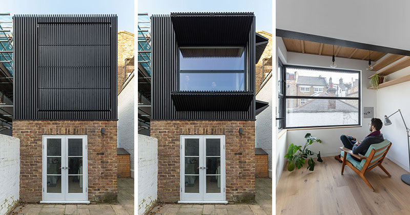 MATA Architects has completed a small first floor rear extension to a mid terrace Victorian era house in Islington, London, #ModernArchitecture #HouseExtension #Shutters