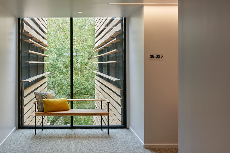 This modern hotel has custom-designed benches that allow guests to take a moment to appreciate the tree views. #HotelDesign #Furniture