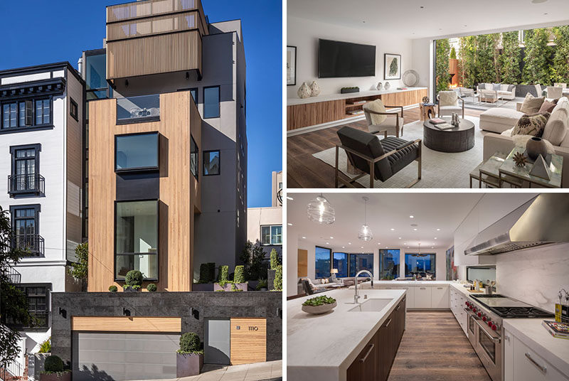 The Russian Hill Residence in San Francisco, spans four floors and features rare Siberian Larch that wraps around the facade. #ModernHouse #ModernInteriorDesign