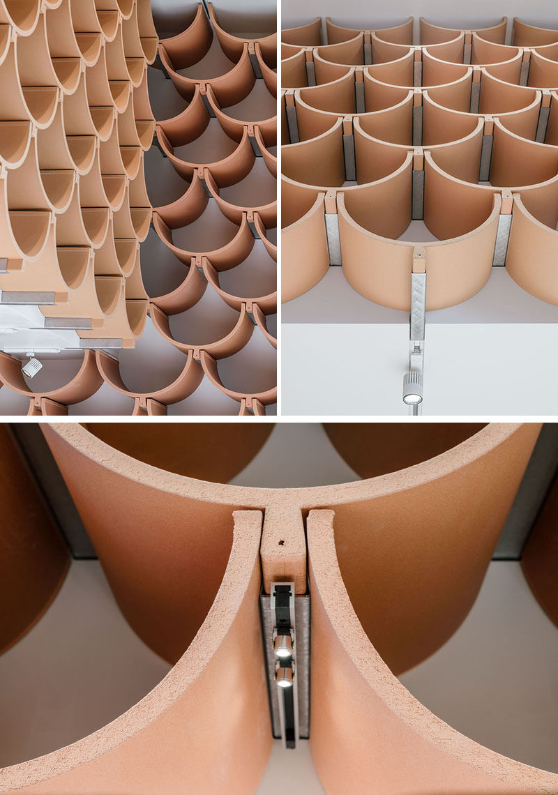 Each ceramic element allows this modern retail store to display each item separately, bringing more attention to each of the products on offer. #RetailStore #StoreDesign #Shelving