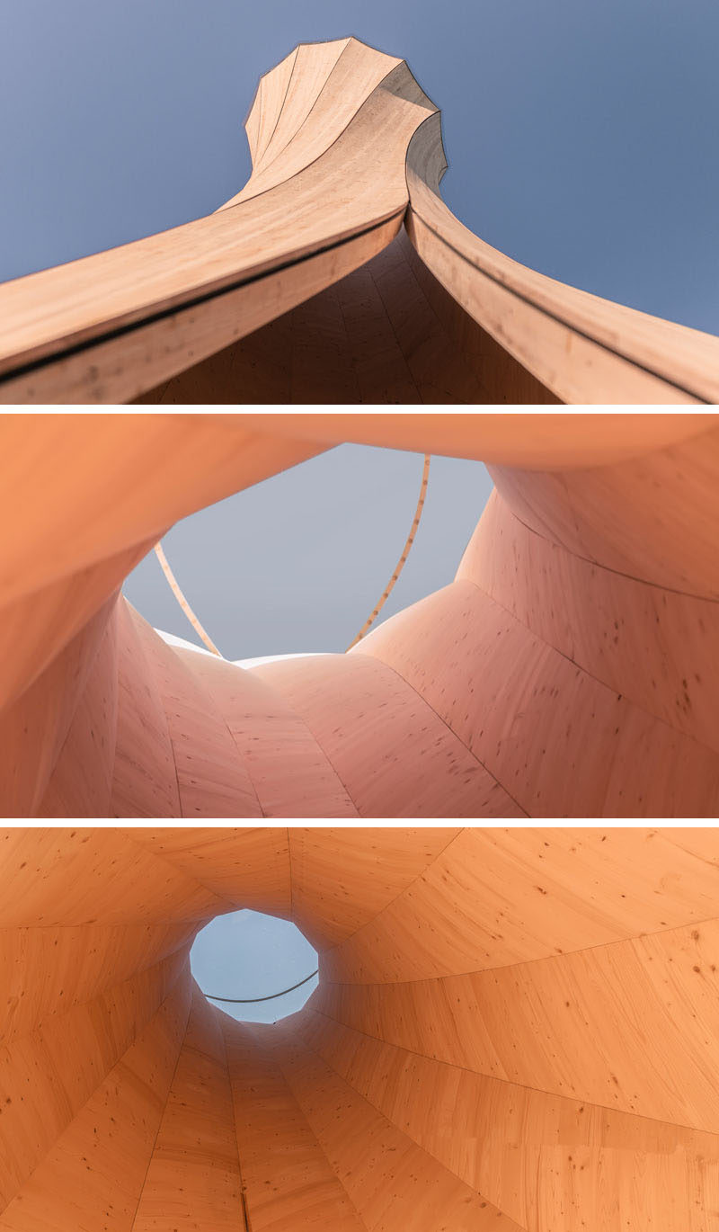 The Urbach Tower is the first wood structure made from self-shaped components, and it serves as a landmark building for the City of Urbach’s contribution to the Remstal Gartenschau 2019. #Architecture #Design #Sculpture