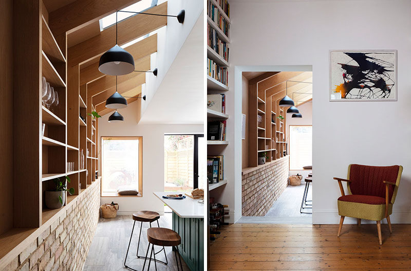 This renovated house features a wall pantry with shelving and skylights. #WallPantry #Shelving