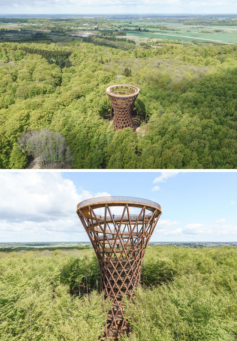 Architecture and urban planning studio EFFEKT, has recently completed a sculptural observation tower at Camp Adventure, the first of its kind in Scandinavia and located one hour south of Copenhagen. #ObservationTower #SculpturalTower #Architecture