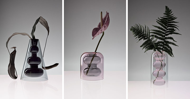 Tom Dixon has designed a series of three modern glass vases as part of his Bump collection. #GlassVase #ModernHomeDecor #HomeDecor