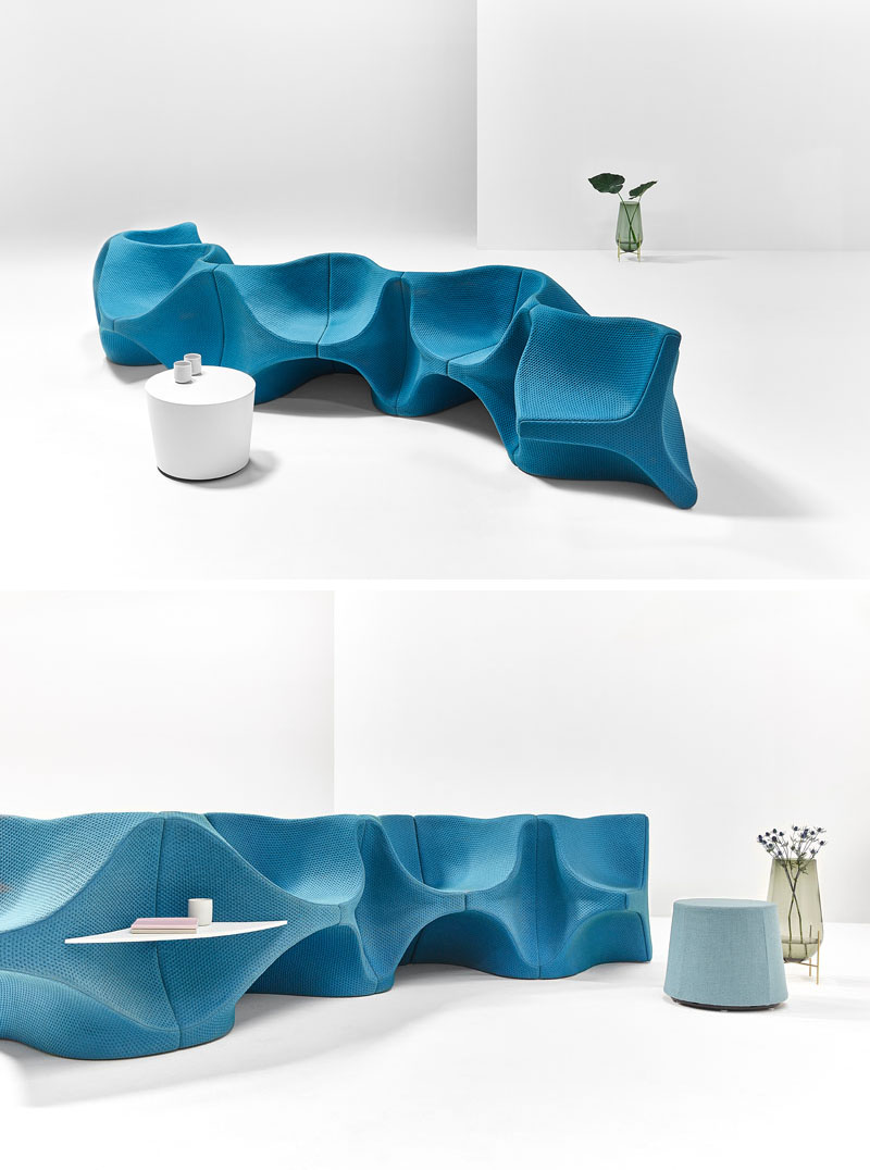 This large lobby seating arrangement was designed by Karim Rashid, who was inspired to create a furniture piece that would facilitate conversation. #FurnitureDesign #LobbyFurniture #Design