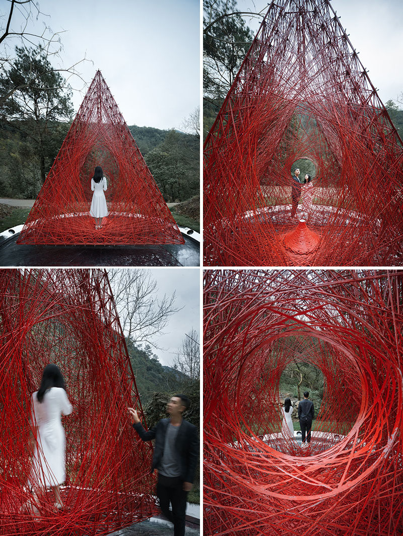 Located in a rural area of Zhejiang, China, the 'Shrine of Whatslove', is a red triangle that's designed to arouse discussion on what’s love in modern life.