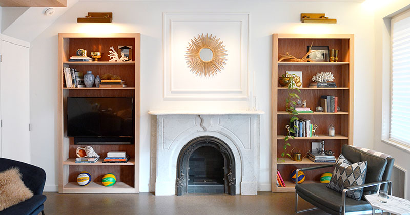 Bookshelf Design Ideas Wood Lined, Built In Bookcase Designs Around Fireplace