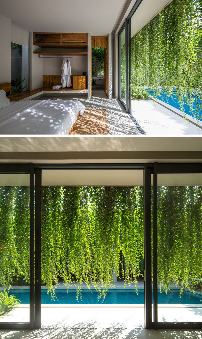 Landscaping Ideas - Hanging gardens provide a lush environment and privacy for interior rooms. #Gardens #HangingGarden #PlantCurtain #Landscaping