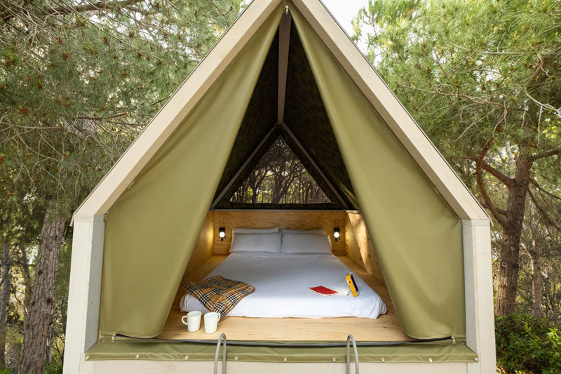 ERA architects has designed the Pinea Suite, a modern interpretation of a cabin, that also includes design elements from a tent and a tree house. #Design #Architecture #Cabin #Glamping #Tent