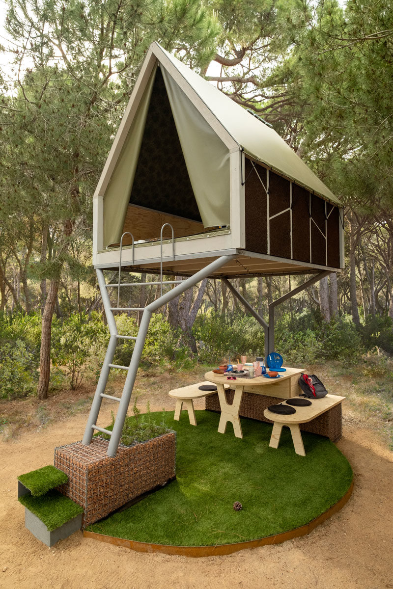 ERA architects has designed the Pinea Suite, a modern interpretation of a cabin, that also includes design elements from a tent and a tree house. #Design #Architecture #Cabin #Glamping #Tent