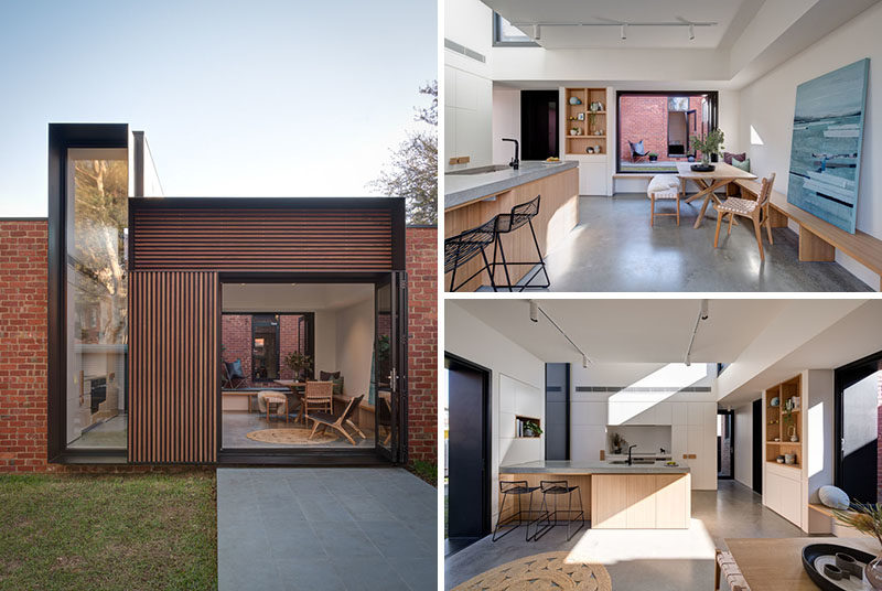 Architecture and design studio Crosshatch, has completed a modern addition on a Californian bungalow in Melbourne, Australia. #ModernAddition #ModernArchitecture #ModernInteriorDesign