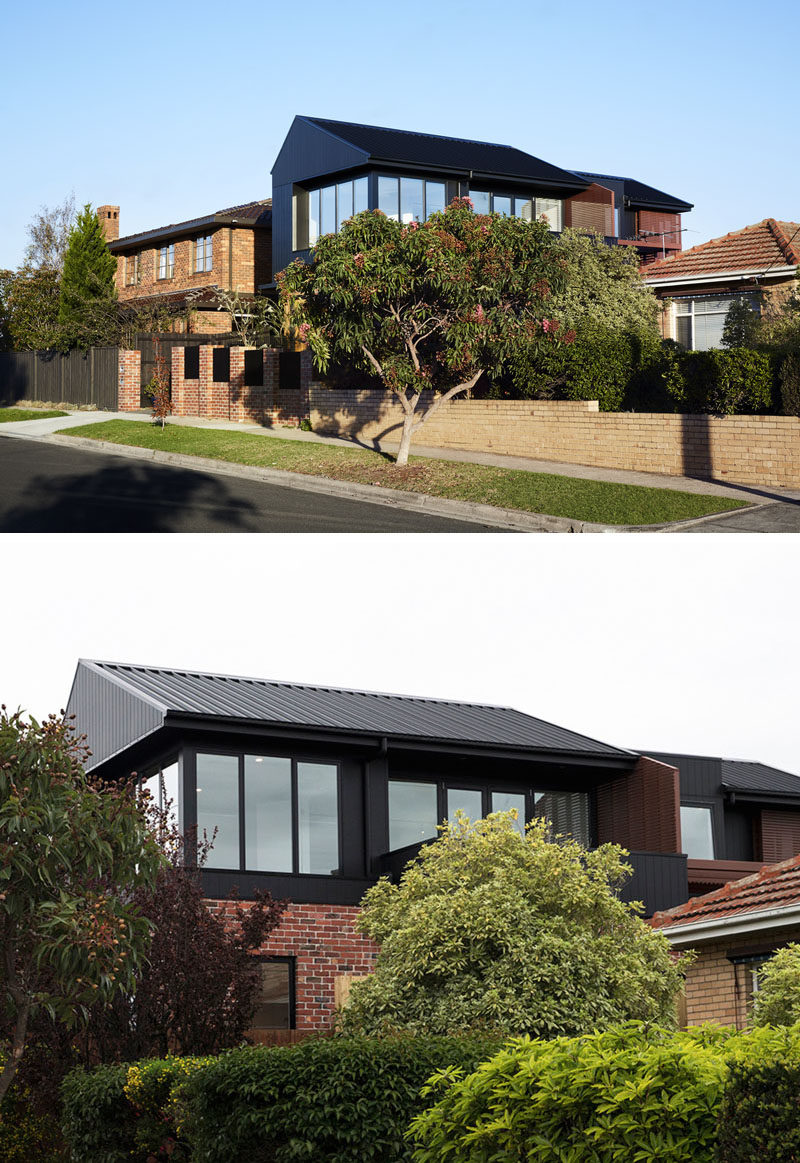 Atlas Architects has designed the 'Brodecky House', a modern house in Melbourne, Australia, that features a Shou Sugi Ban (burnt wood) second floor. #ShouSugiBan #ModernHouse #RecycledBrick