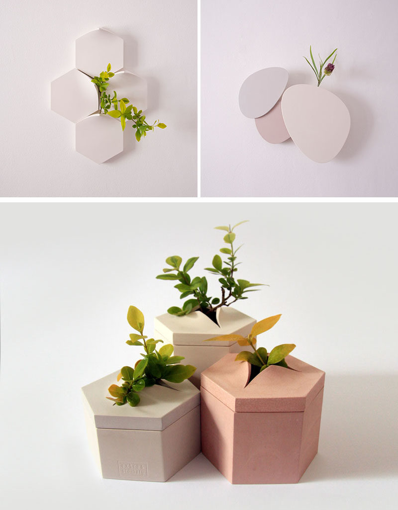 Decor Ideas - The Teumsae wall-mounted vases were inspired by plants growing through the tiny gaps between pavements and stones. #HomeDecorIdeas #DecorIdeas #WallMountedVase #Vases #WallDecorIdeas