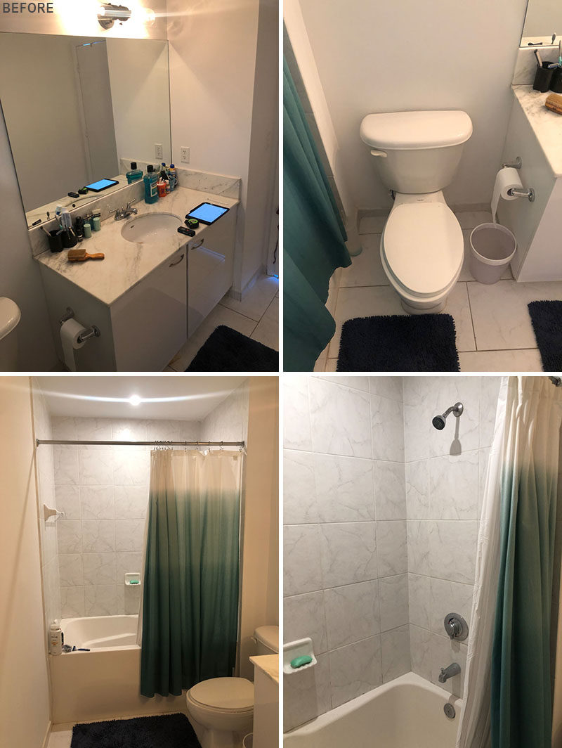 BEFORE PHOTOS - Bathroom Renovation Ideas - This master bathroom renovation included white subway tiles, large format matte black hexagon tiles, custom-designed shelves, and a wood vanity with a concrete countertop. #BathroomRenovation #BathroomMakeover #BathroomDesign #ModernBathroom