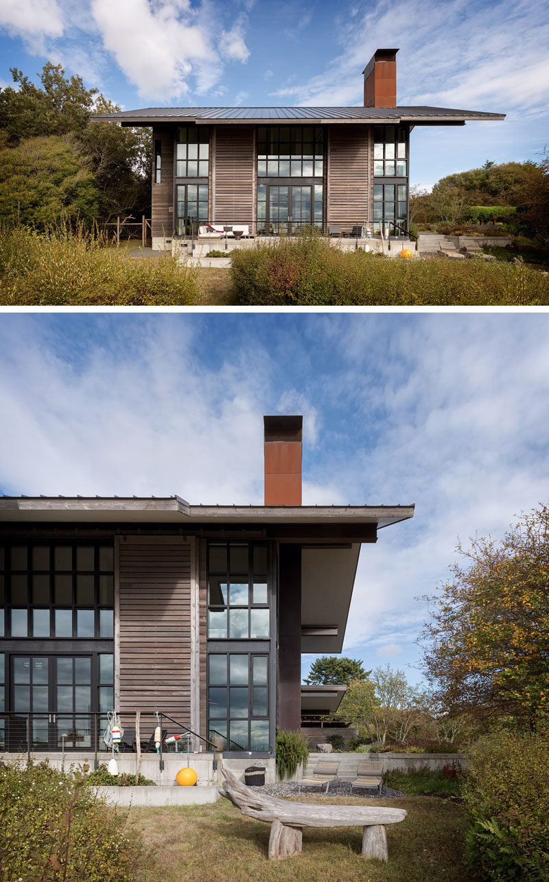 Nestled in a quiet bay in the San Juan Islands of Washington State, this modern house features an open plan and floor-to-ceiling windows to maximize the incredible views. #Architecture #ModernHouse #HouseDesign