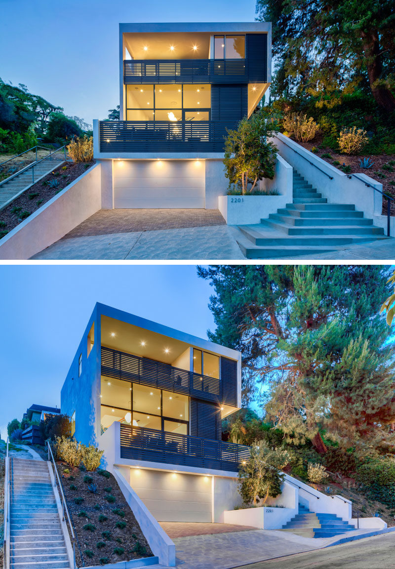 Aaron Neubert Architects, Inc. (ANX) has recently completed a new modern house in Los Angeles, California, that's located on a sloped lot. #ModernHouse #HouseDesign #ModernArchitecture