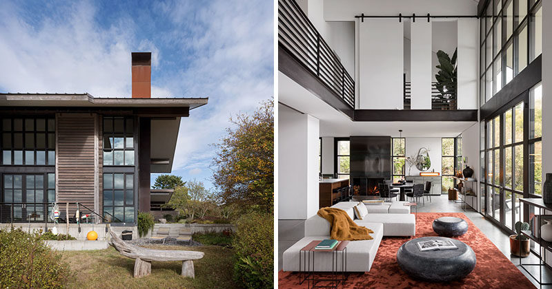 Nestled in a quiet bay in the San Juan Islands of Washington State, this modern house features an open plan and floor-to-ceiling windows to maximize the incredible views. #Architecture #ModernHouse #HouseDesign