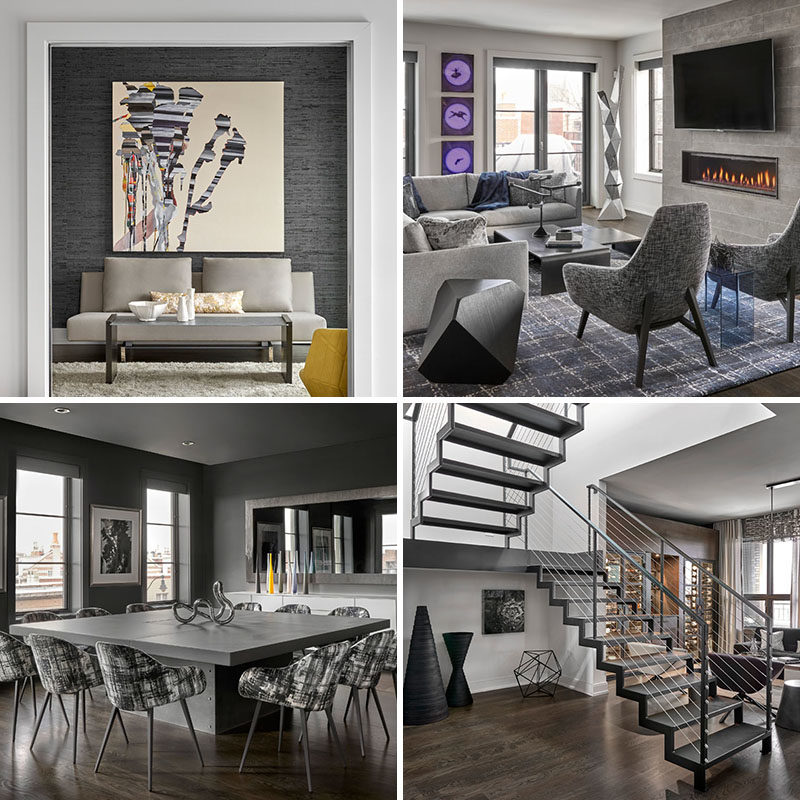 Mia Rao Design has recently completed the modern interiors of a penthouse apartment for their client who wanted an edgy urban vibe in his new modern Chicago home. #ModernIndustrial #ModernInteriorDesign #ModernInterior