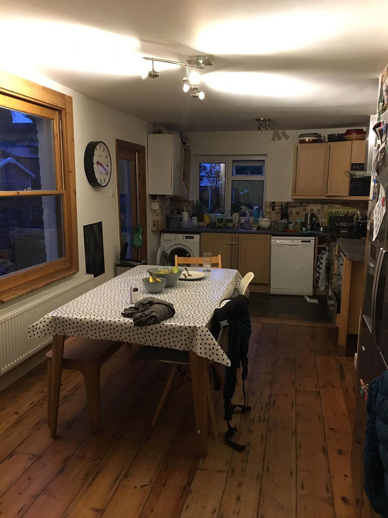 Before Photo - The rear of the home was dark and crowded, with only a single side door connecting the interior to the garden. #BeforeRenovation #Kitchen