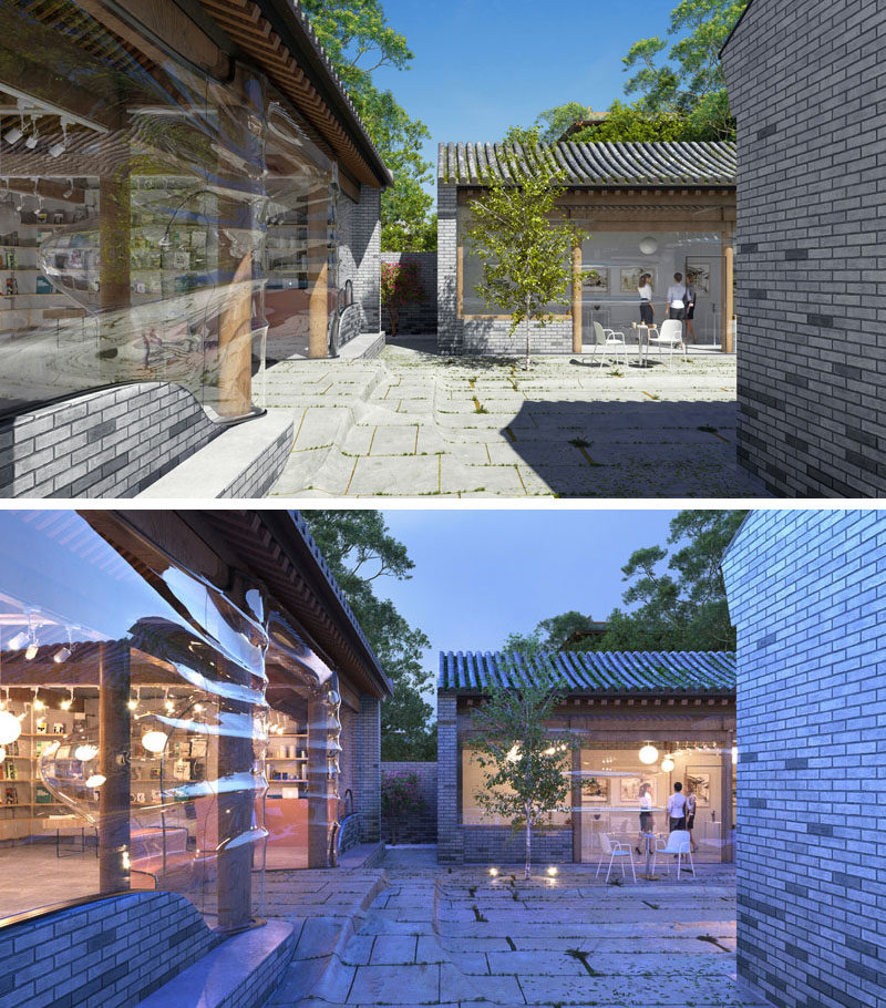 Daipu Architects have updated an old hutong in Beijing, China, and transformed it into a modern space with transparent glass skin. #Architecture #GlassWalls #BuildingDesign