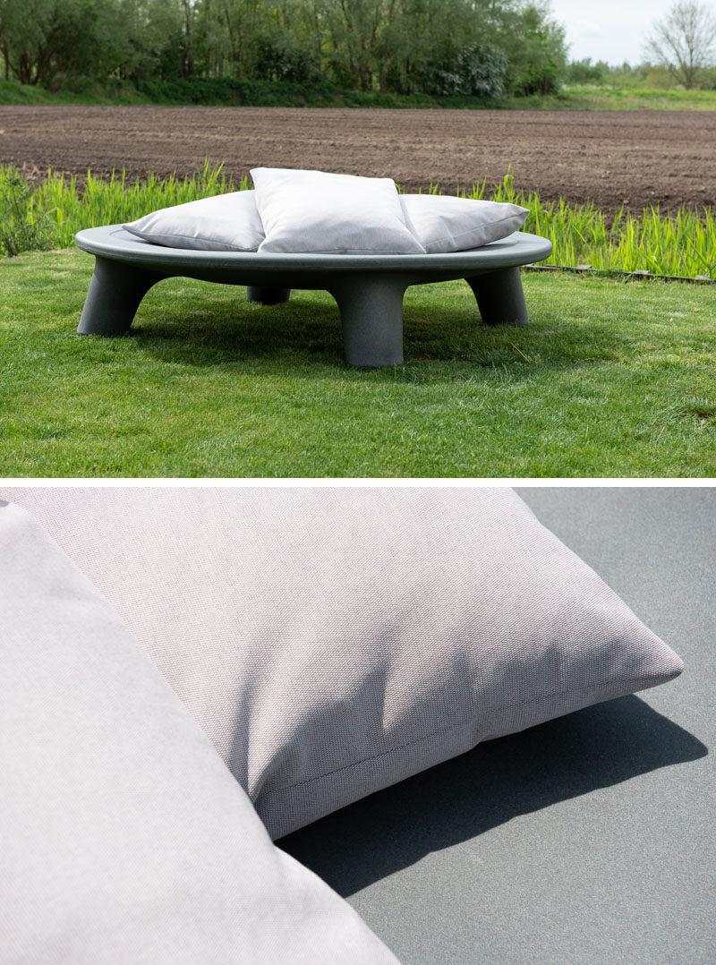 Outdoor Furniture Ideas - Weltevree has collaborated with designer Joep van Lieshout, to create 'The Flying Dishman', an outdoor daybed that's partly made from recycled waste containers. #Daybed #OutdoorFurniture #OutdoorDaybed #OutdoorLounge