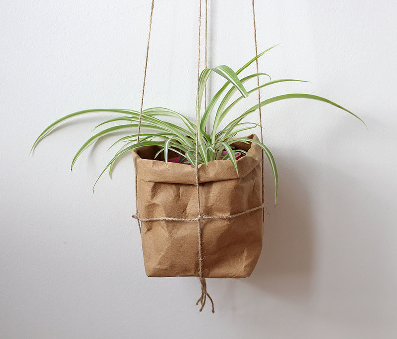 Decor Ideas - Mairita Jonikane of the WarmGreyCompany has designed a collection of modern hanging planters, that look like paper bags and are made from a natural cellulose fibre. #HangingPlanters #Planters #HomeDecor #ModernDecor #Decor Ideas #Plants