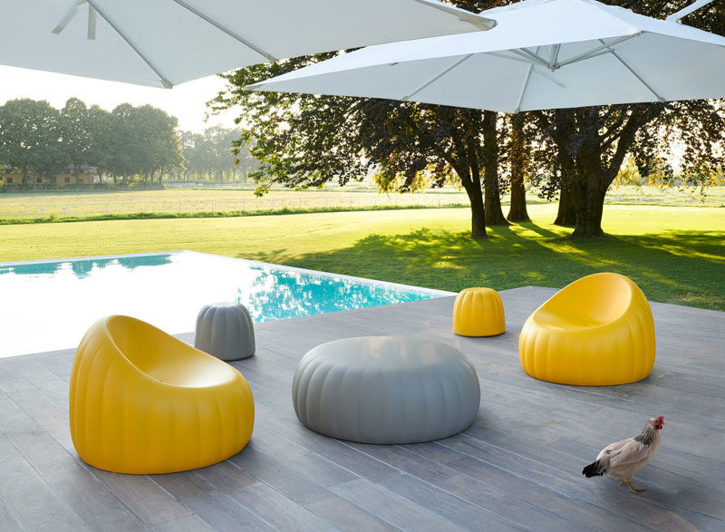 Italian architect and designer Roberto Paoli, has created the Gelée Collection, a group of modern indoor / outdoor furniture pieces that have been inspired by the shape and softness of jelly candy. #ModernFurniture #IndoorFurniture #OutdoorFurniture #FunFurniture