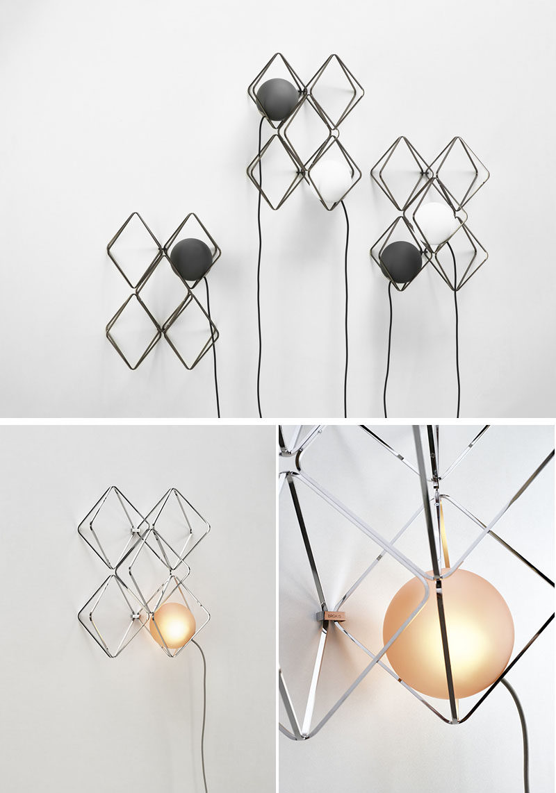 Lucie Koldova has designed the Jack o'Lantern lighting collection, that has subtle metal frames that hold a luminous pearl in the form of a handblown matte glass sphere. #Lighting #ModernLighting #LightingIdeas #WallLight