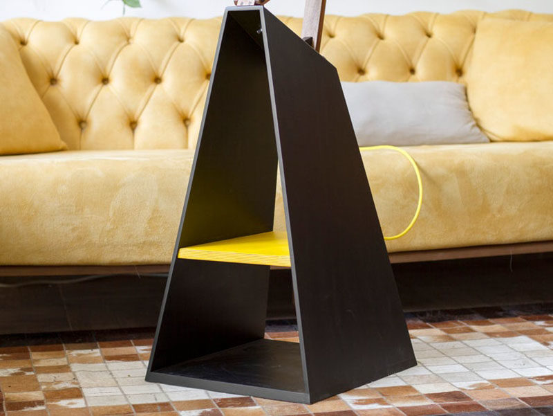 Lighting Ideas - Paladim Design Workshop has created 'ARKA', a modern floor lamp that combines wood with metal accents, a black shade, and a pop of yellow. #ModernFloorLamp #OversizedFloorLamp #OversizedLighting #Design #LightingIdeas #ModernDecor