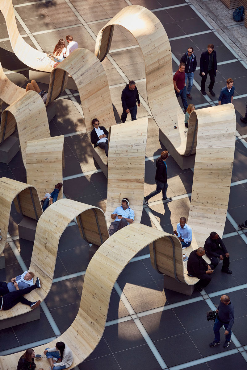 British designer Paul Cocksedge, has transformed an empty square in London with his latest furniture art installation titled 'Please Be Seating'. #PublicArt #PublicSeating #PublicFurniture #DesignInstallation #ArtInstallation #Design