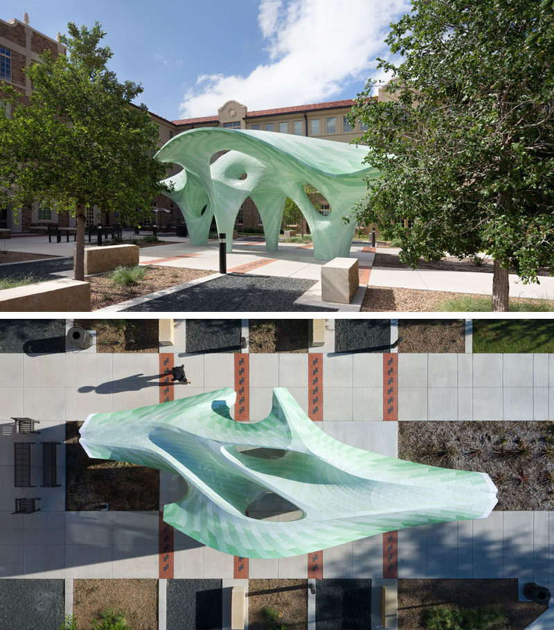 The hollow-bodied structure of the 'Zephyr Pavilion' by MARC FORNES / THEVERYMANY, is made from two layers of 3mm aluminum, with a linear cut distance of 7,400 meters. #Art #Sculpture #PublicArt #PublicSculpture #Design