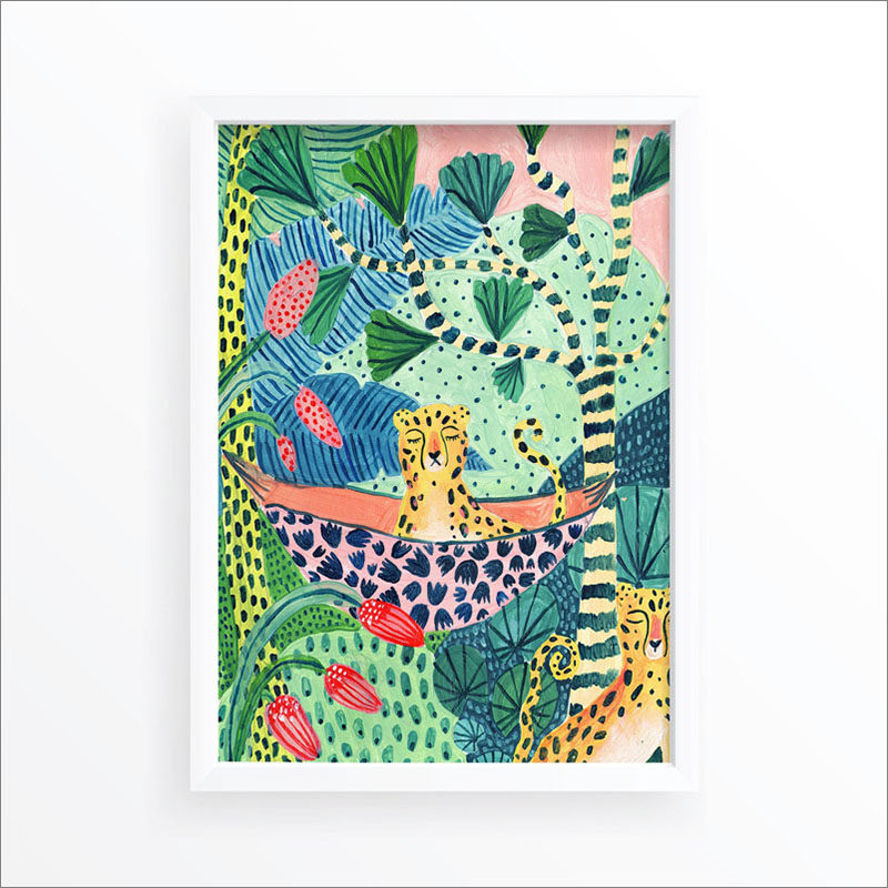 Wall Art Idea - This modern jungle print includes a leopard and tropical plants. #WallArt #WallPrints #JungleArt #JunglePrints #leopard #WallDecor #Prints #Decor