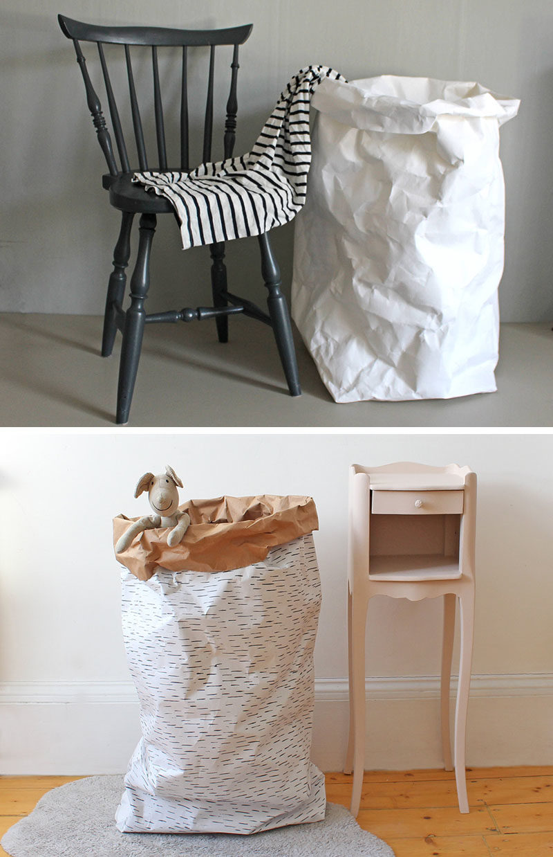 Storage Ideas - These modern washable paper bags are hard wearing, flexible, can be handwashed, environmentally friendly, and can be used as planters, bathroom storage, laundry hampers, bathroom baskets, and as toy bins. #StorageIdeas #WashablePaperBag #PaperBag #StorageBins #LaundryHamper #BathroomStorage #ModernDecor