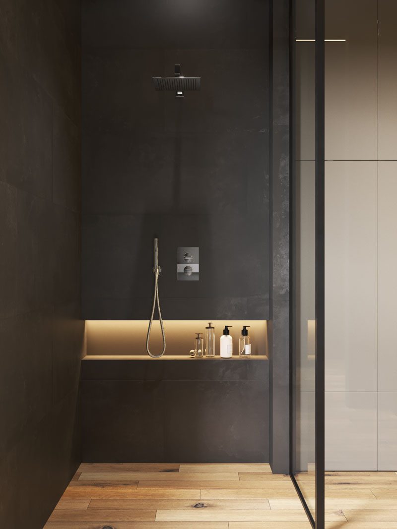 A great way to add storage and style to a bathroom is by creating a shower niche. A shower niche replaces the need for a corner shelf or a hanging caddy, and adds a luxurious touch to the bathroom. #ShowerNicheIdeas #ShowerNiche #ModernBathroom #BathroomStorage #ShowerShelf #ShowerNook