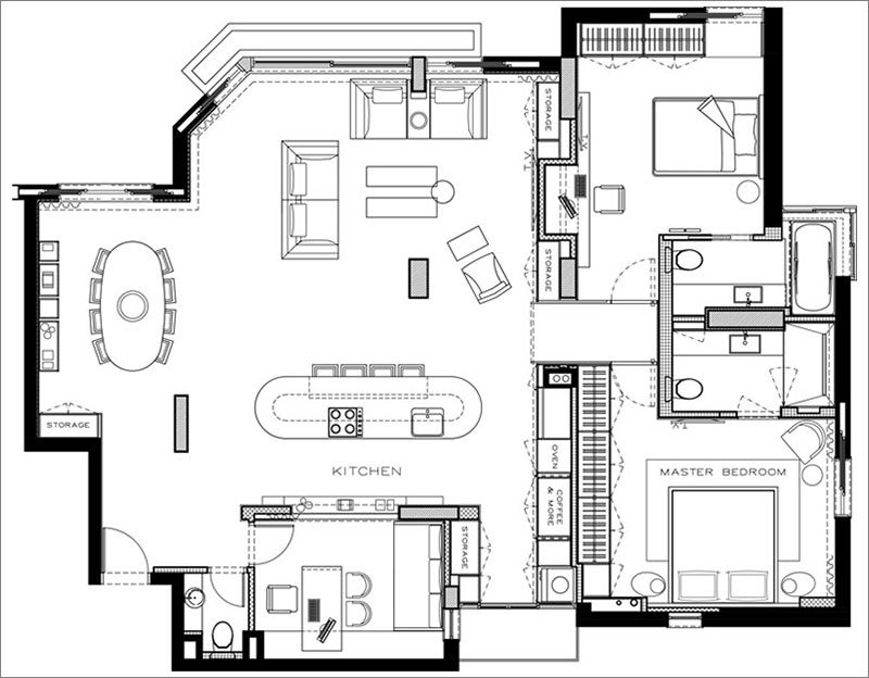 Interior design firm Aviram – Kushmirski, has recently completed an apartment in Tel Aviv, that uses natural materials and open spaces to create a modern appearance. #FloorPlan #ApartmentLayout #ApartmentDesign