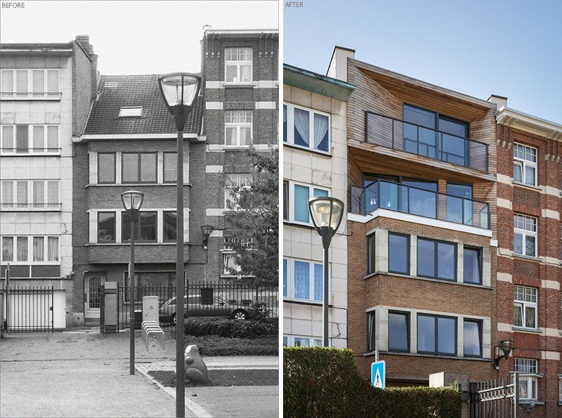 Atelier Tom Vanhee has renovated the top of a building in Brussels, Belgium, and transformed it into a modern rooftop home that spreads over two floors. #ModernArchitecture #ModernHouse #RooftopHome